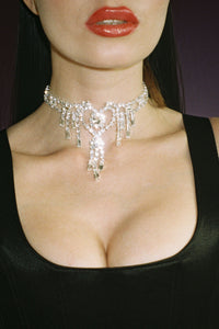 PRISTINE ZEAL CHOKER SILVER AND CRYSTAL HEART DETAIL NECKLACE FASHION