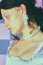 Load image into Gallery viewer, PRISTINE SS23 JOLIE STERLING SILVER CRYSTAL BOW EARRINGS PINK MINT BLUE 
