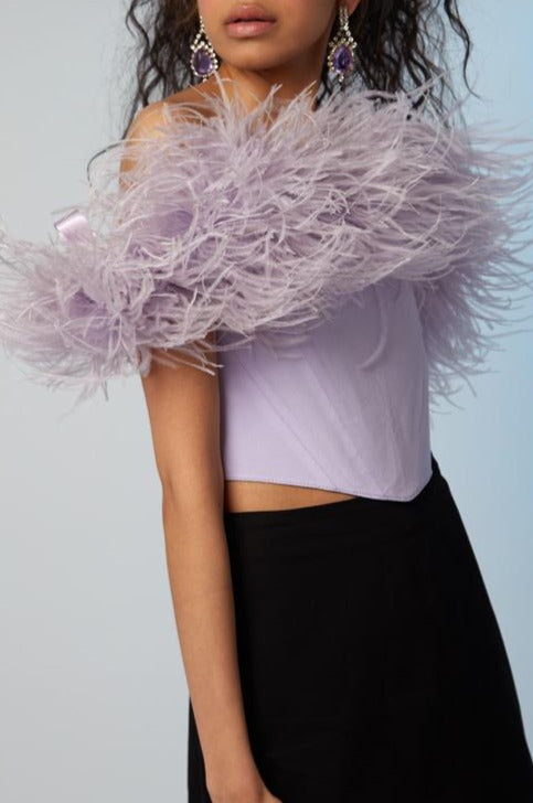 PRISTINE MAMIE OSTRICH FEATHER TRIM SILK CORSET TOP SUSTAINABLE SMUT MADE TO ORDER